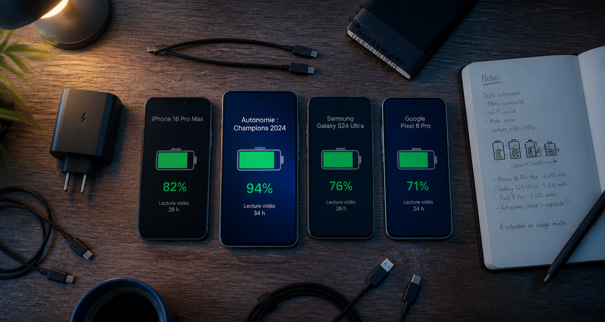 meilleur smartphone autonomie quatre modèles comparés sur bureau