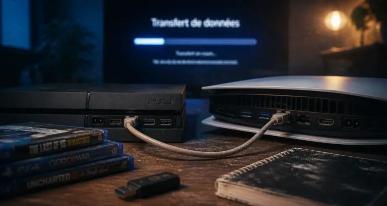Transférer PS4 vers PS5 : câble Ethernet pour transférer données, PS4 et PS5