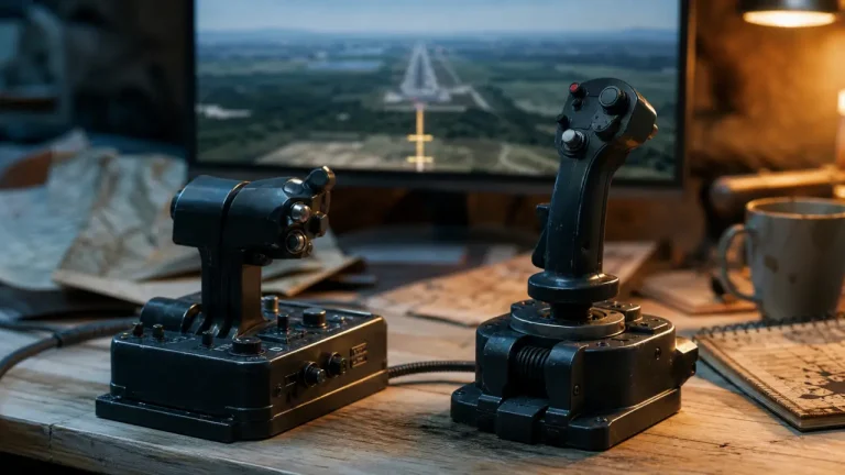 Meilleur joystick Flight Simulator : HOTAS et joystick noir en cockpit