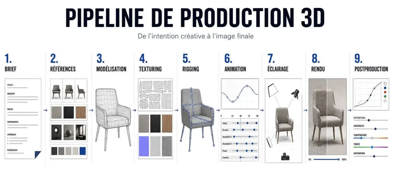 Schéma du pipeline d’un infographiste 3D