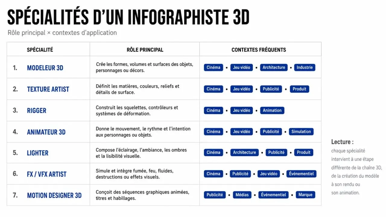 Comparatif des spécialités d’un infographiste 3D