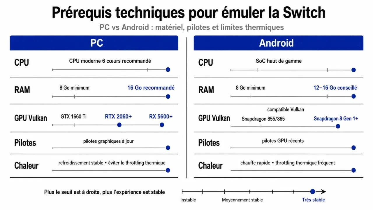 Prérequis techniques pour emulateurs switch sur PC et Android