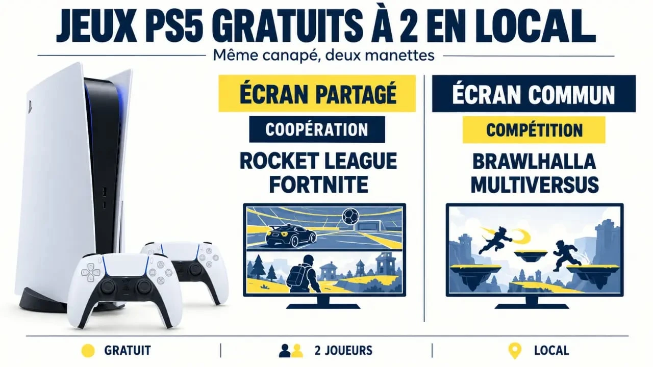 Infographie sur les jeux PS5 gratuits pour deux joueurs sur le même écran