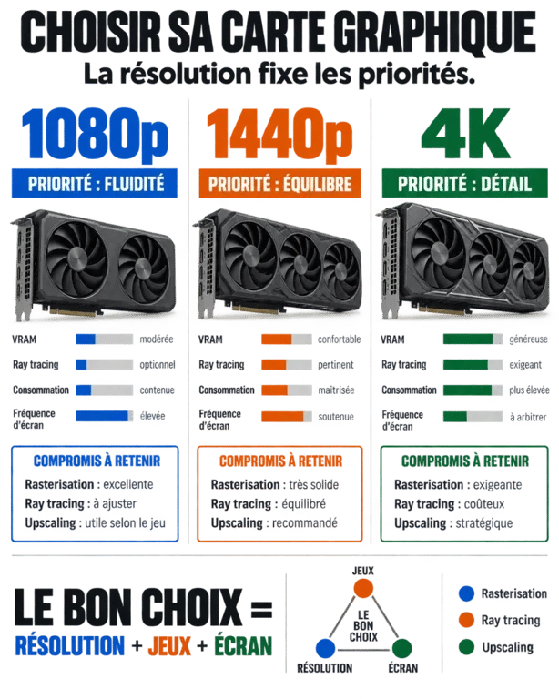 Infographie pour choisir la meilleure carte graphique en 1080p, 1440p ou 4K