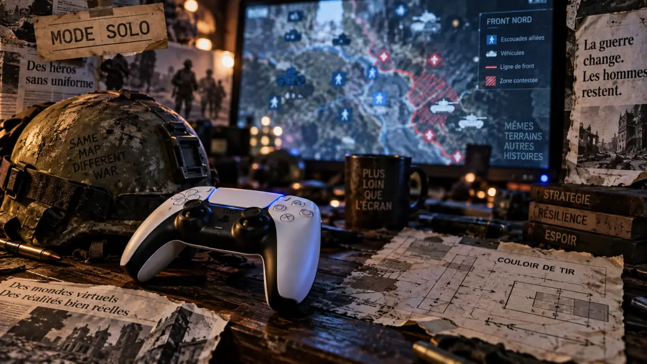 Jeux de guerre PS5 : manette et mode solo, casque et carte tactique
