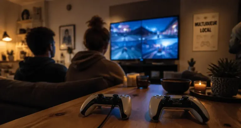Jeux multijoueur PS5 : manettes sur le canapé, joueurs connectés en ligne