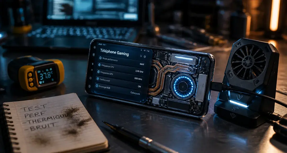 Smartphone telephone jeux gaming sans surchauffe, dissipation visible