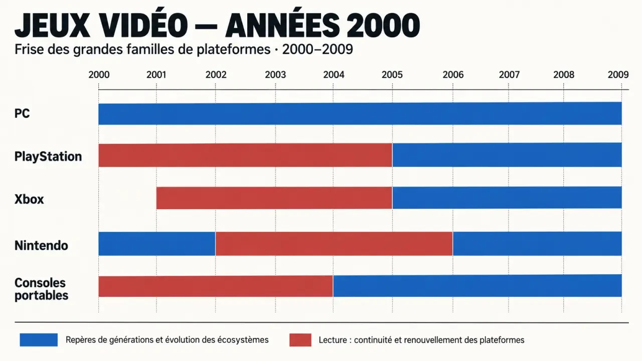 Jeu vidéo année 2000 : frise des plateformes et des titres marquants de 2000 à 2009