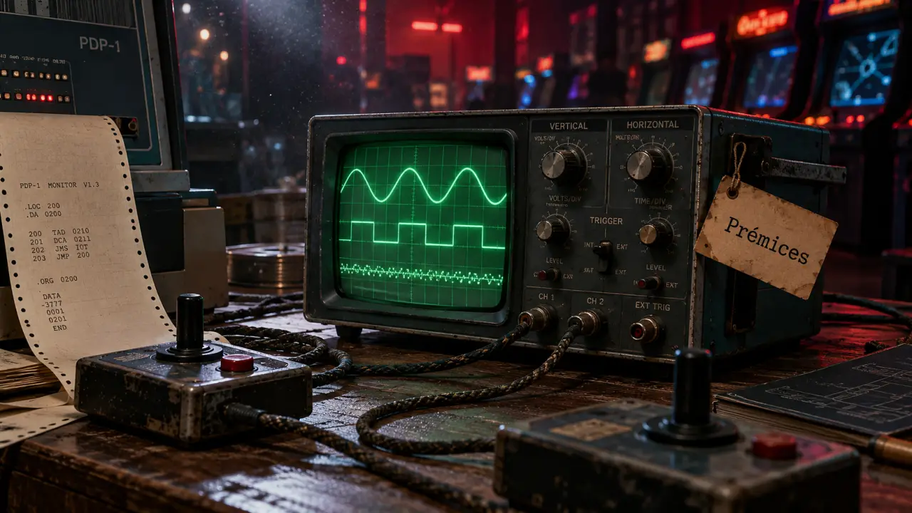 Histoire du jeu vidéo : oscilloscope de laboratoire et manettes câblées