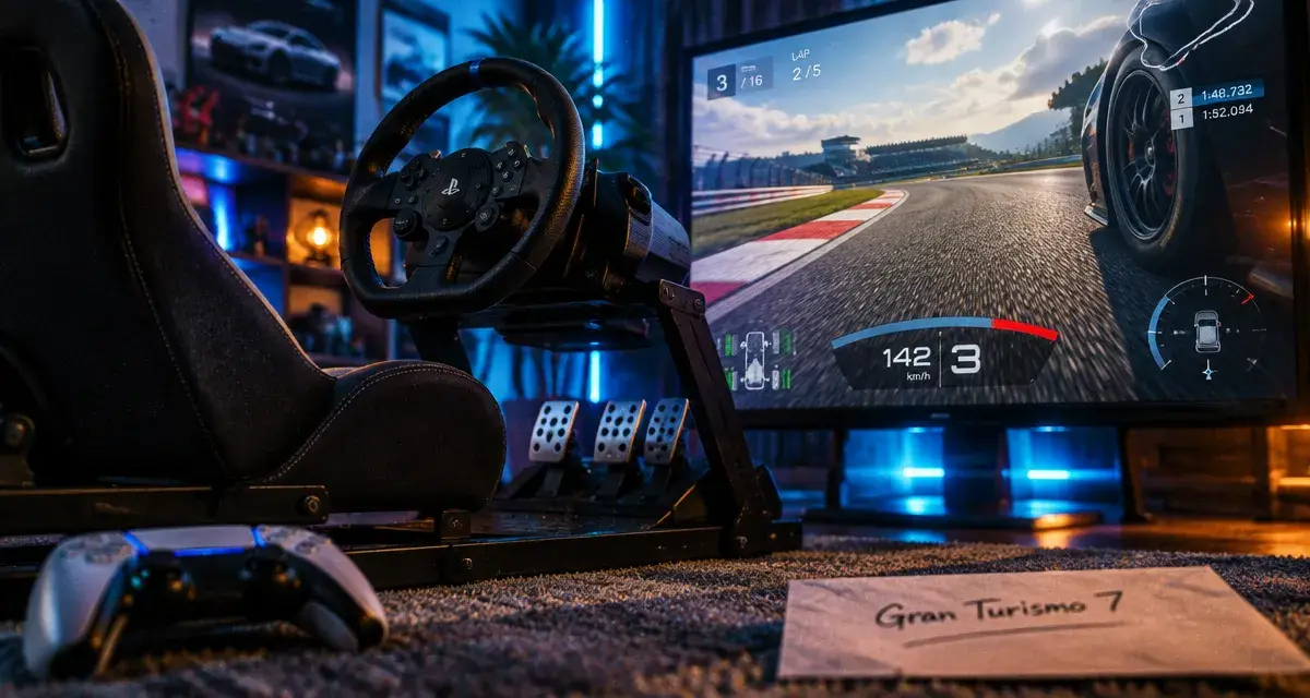 Meilleur jeu de voiture PS5 : volant et Gran Turismo 7 sur écran 4K